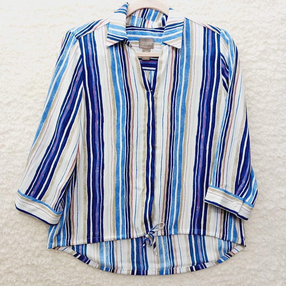 Blouse Striped Blue White Coastal Resort Cruise Relaxed Nautical Sailorcore Sz 6